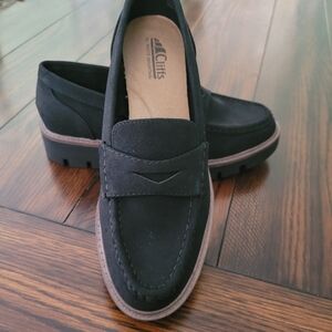 Cliffs by White Mountain Penny Loafers 9W Black Vegan Suede Preppy Casual